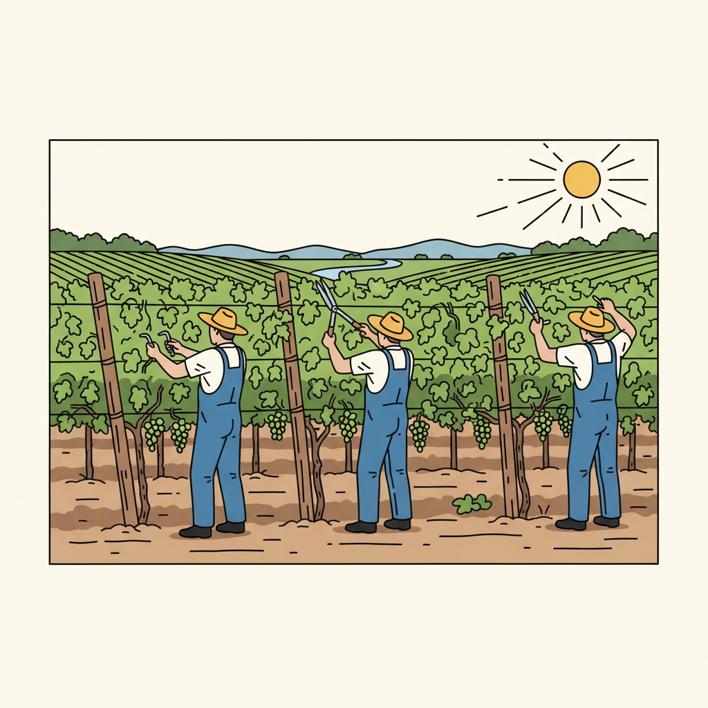 Atado de Sarmientos y Emparrado: Guiando a la Vid Hacia el Sol de Junio en la Ribera del Duero