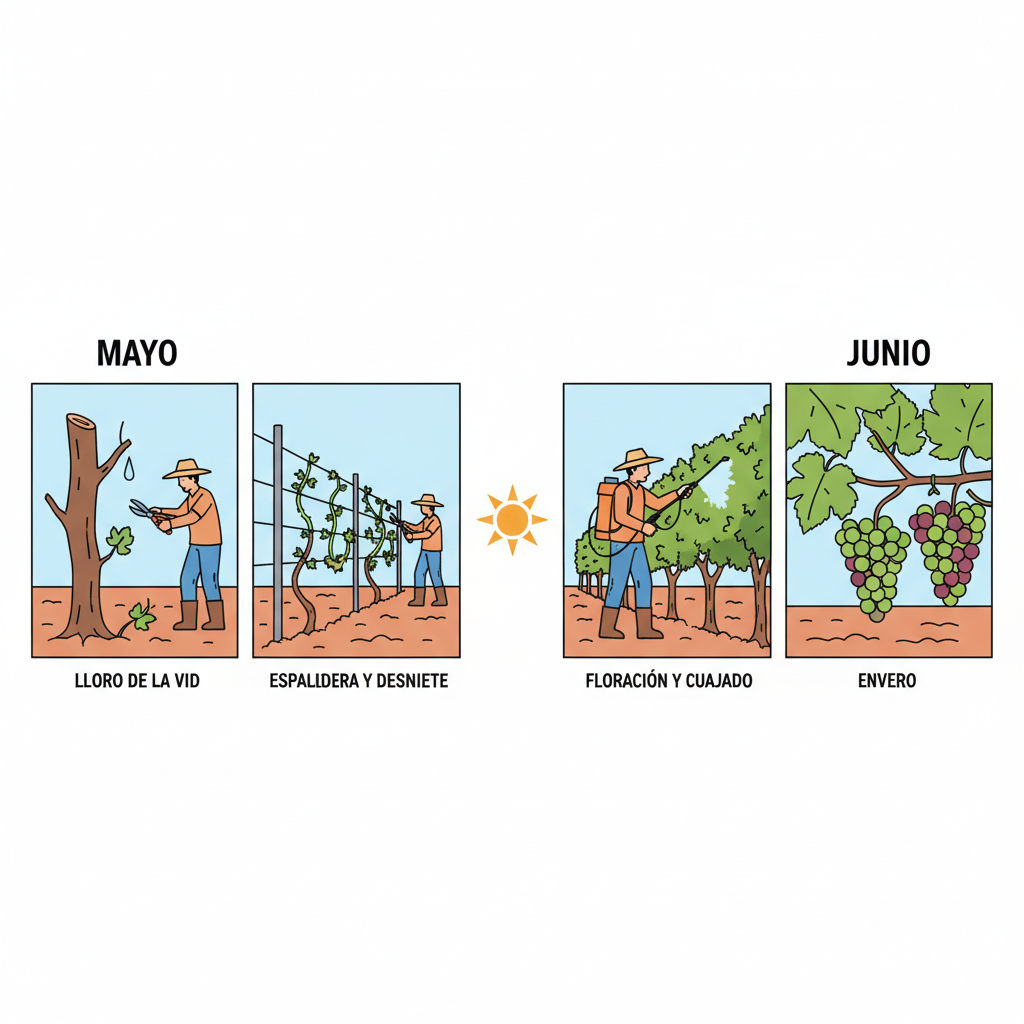 Calendario del Viñedo: Del Lloro de la Vid al Envero, Qué Hacer en Mayo y Junio