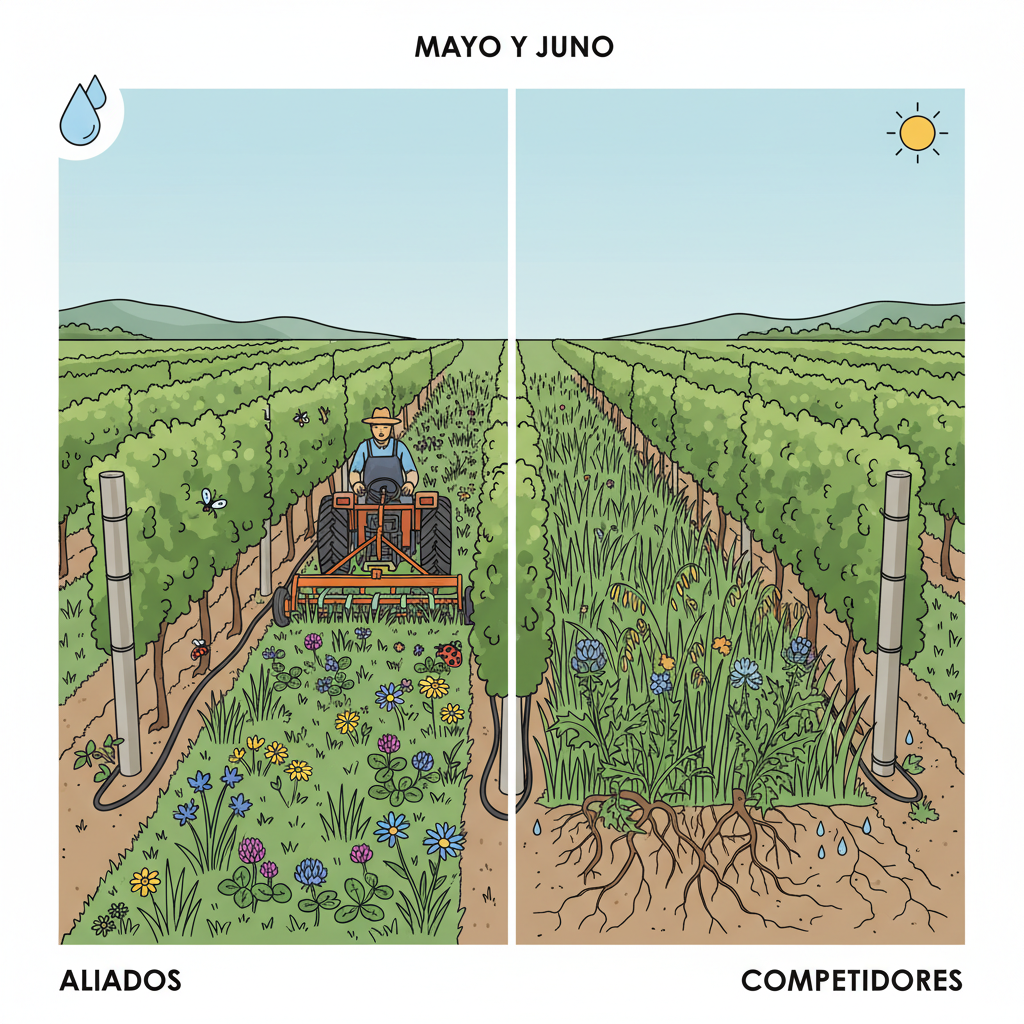 Control de Cubierta Vegetal en Viñedos: Aliados y Competidores en Primavera