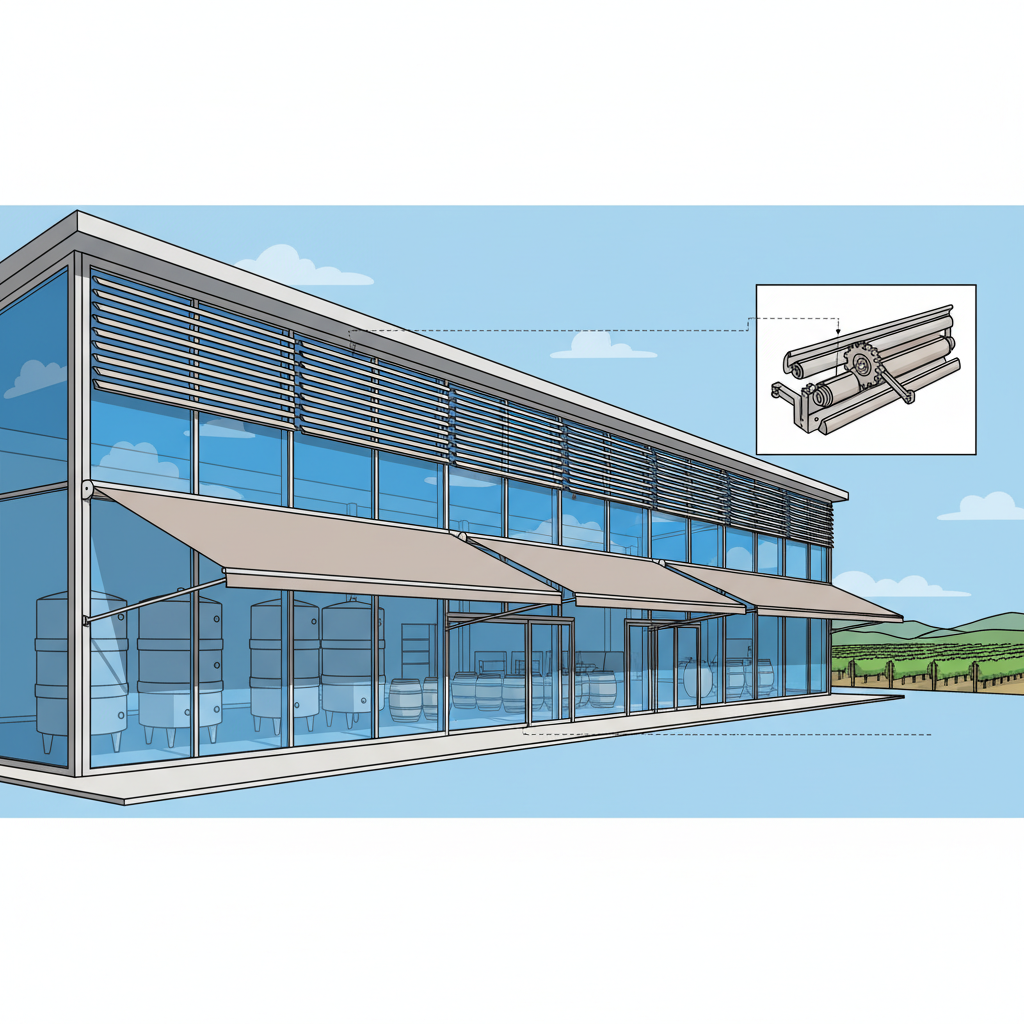 Persianas y toldos de aluminio para control solar en grandes ventanales de bodegas