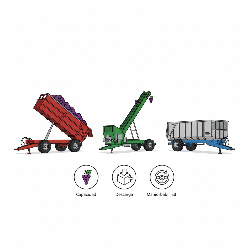 Remolques agrícolas especializados para la vendimia: Capacidad, descarga y maniobrabilidad